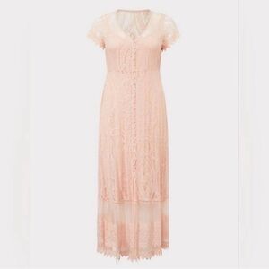 Torrid PEACH PINK LACE BUTTON FRONT lace MAXI DRESS plus Size 2 (18/20) NWT